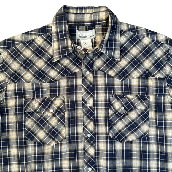 Wrangler Wrancher Pearl Snap Plaid Short Sleeve Western Shirt – Men’s XL – Blue - Picture 2 of 5